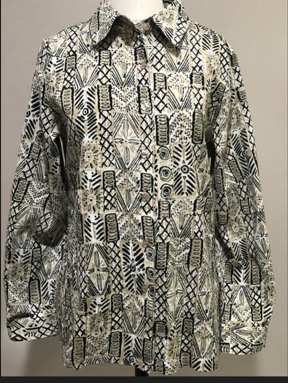 Appleseed's 2pc Skirt & Blouse Set Women's Beige & Black Long Sleeves Size L